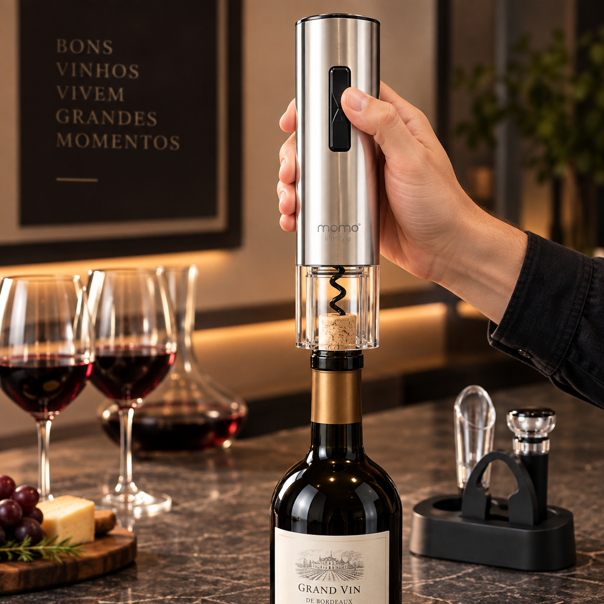 Kit Abridor de Vinho Elétrico Automático Momo Lifestyle