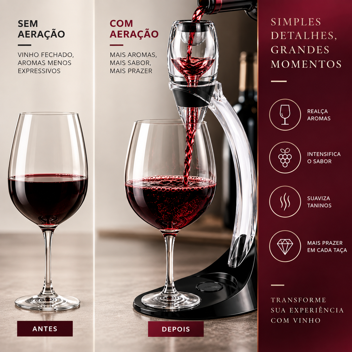 Decanter de Vinho Aerador Magic Deluxe 5 Peças - CBR03518