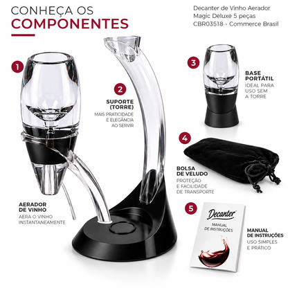 Decanter de Vinho Aerador Magic Deluxe 5 Peças - CBR03518